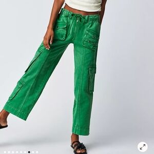Free People Kelly Green Wide-Leg Cargo Pants